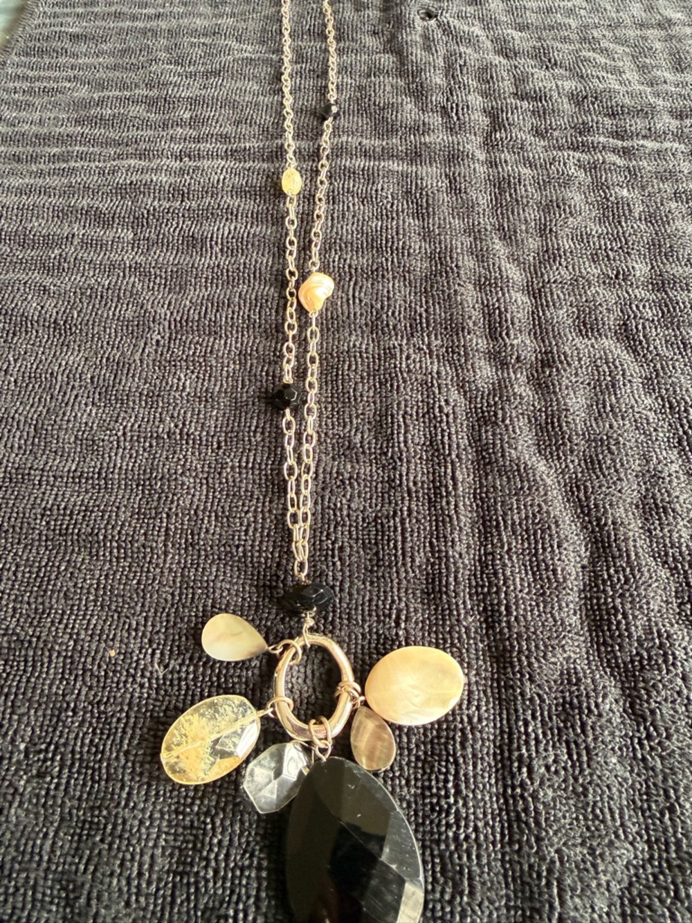 Gold-Tone Necklace with Black Faceted Pendant